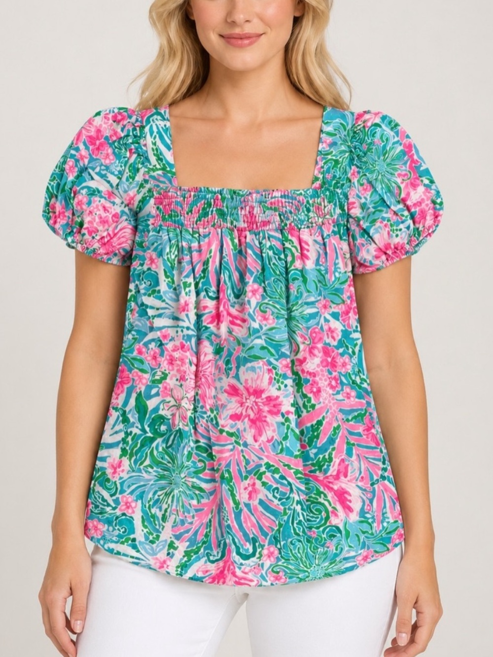 Lilly Pulitzer Keating Linen Tunic "Amalfi Blue Leaf It Wild” Print 34810